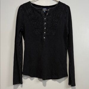 Chaps Black Long Sleeve Embroidered Top